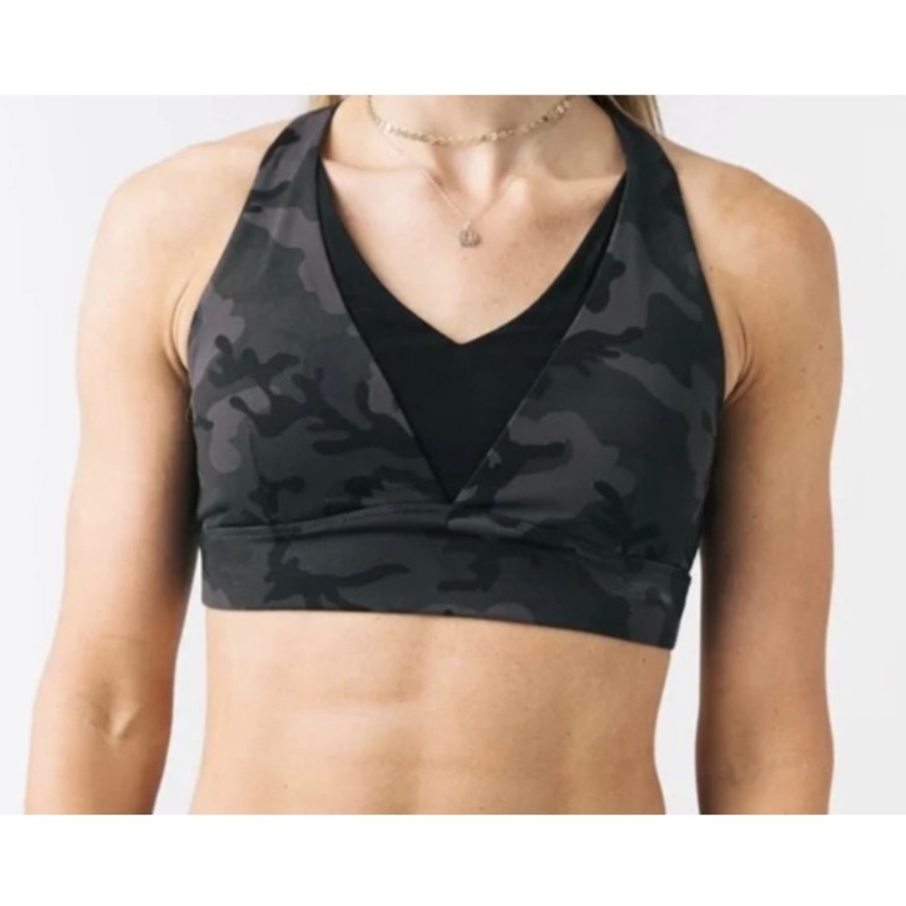 Zyia Active Camo adjustable mesh sports bra gray black padded size L
